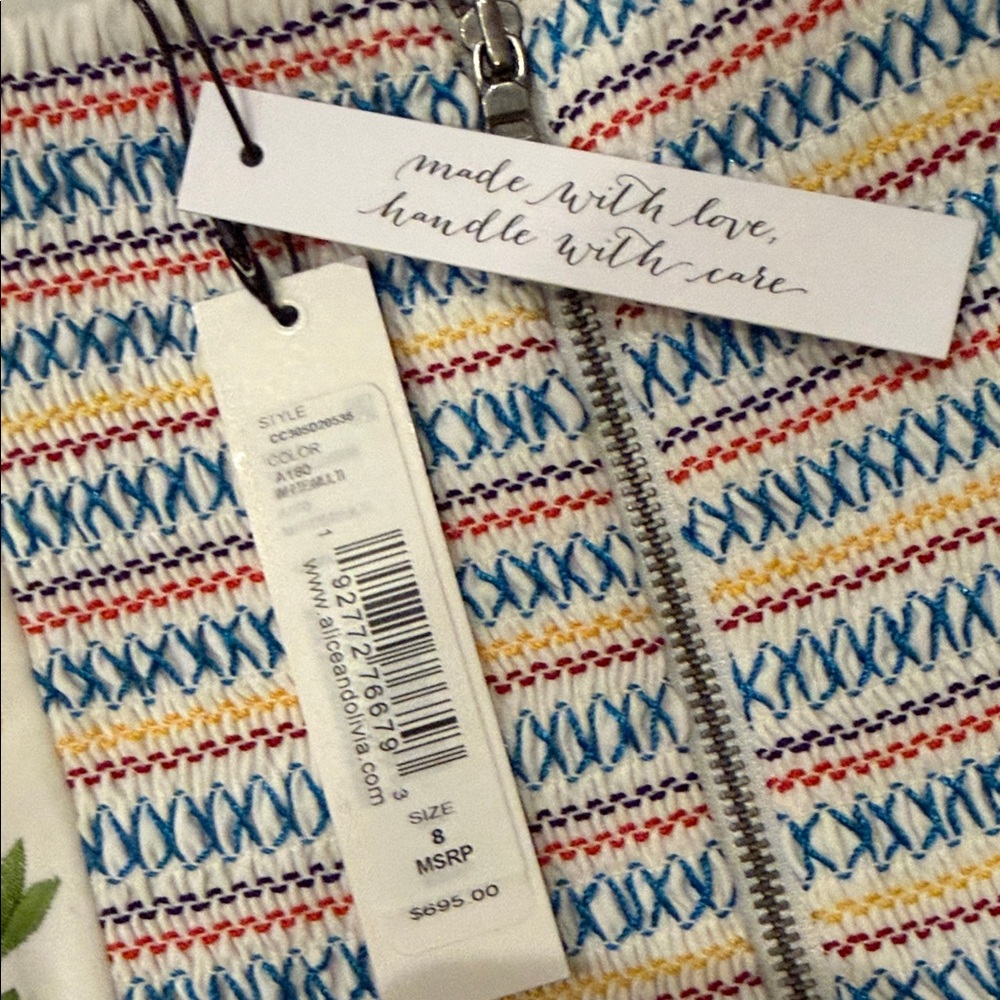Alice + Olivia Floral Embroidered Dress - Multicolor on White - Picture 4 of 4